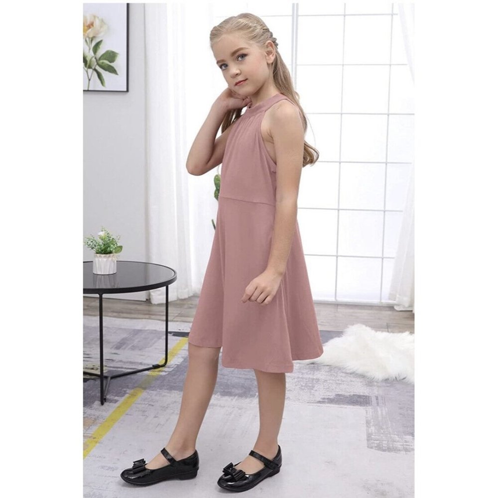 GORLYA Girl's Halter Cold Shoulder Summer Casual Sundress A-line 8Y
